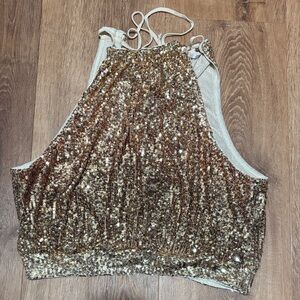 Free People Gold Sequin Crop Top